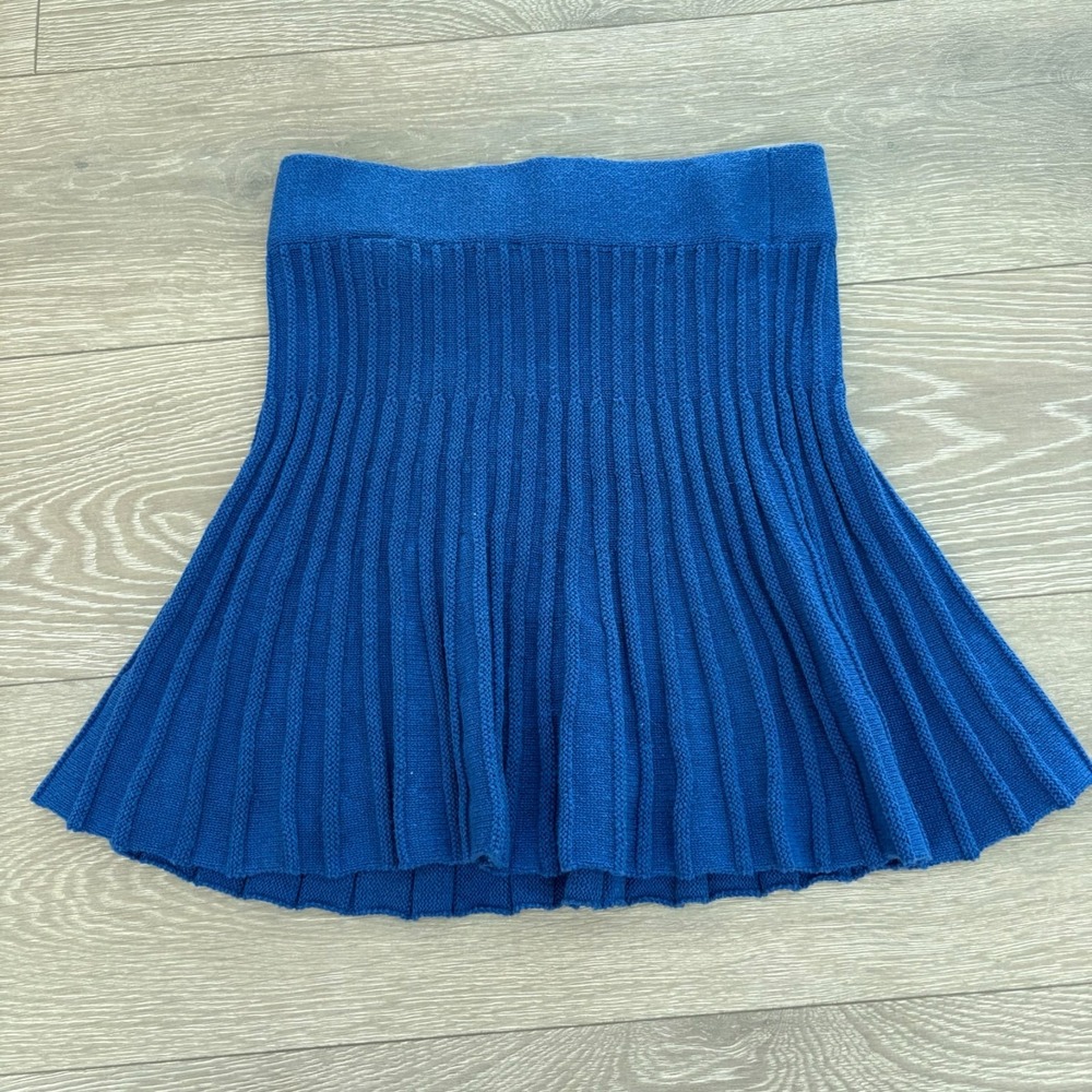 Zara‎ Womens Royal Blue High Waisted Ribbed Knit Soft Pleated Mini Skirt Size S